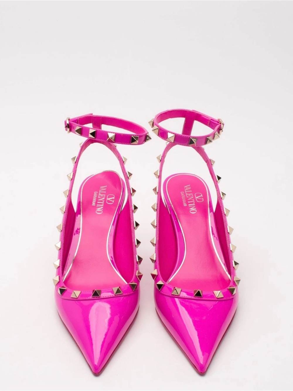 Valentino Garavani Rockstud Pointed Patent Pumps in Hot Pink